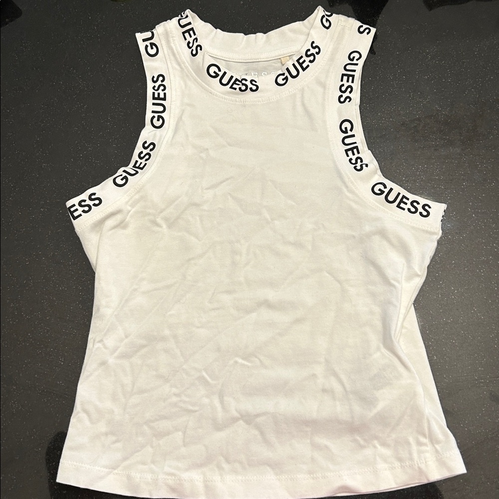 Guess White Sleeveless Top with Logo Straps